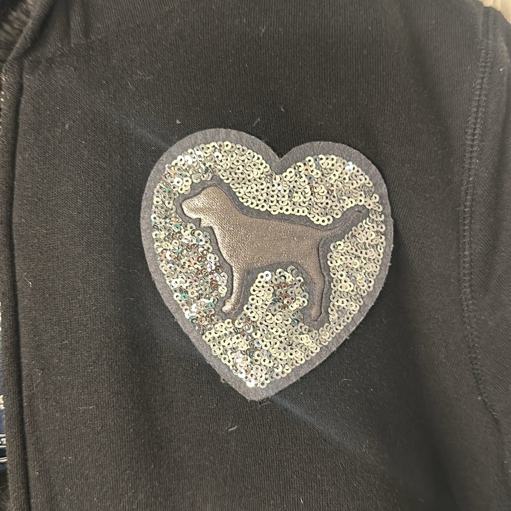 Black Zip-Up Hoodie with Heart Patch - Picture 4 of 6